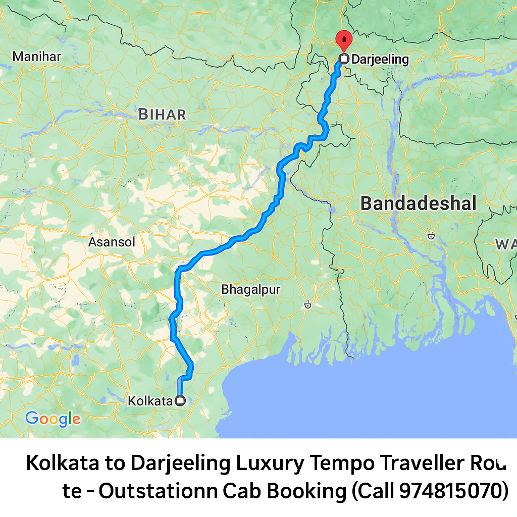 Luxury Tempo Traveller Hire in Kolkata for Darjeeling route map